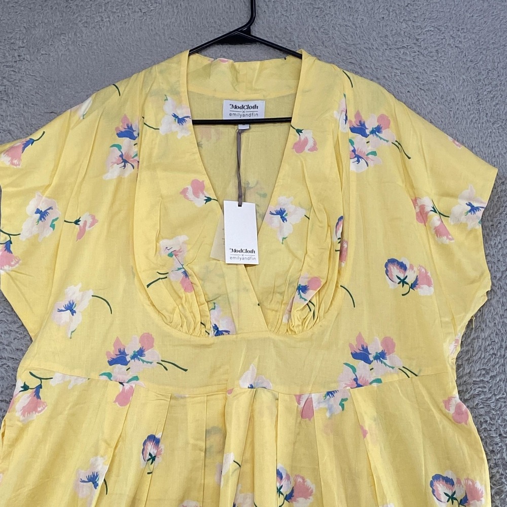 ModCloth X Emilyandfin Dress Womens 3X Yellow Babydoll Floral Fit Flare Midi - Picture 2 of 16